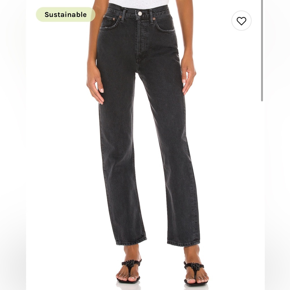 90s pinch waist AGOLDE jeans in black tea.